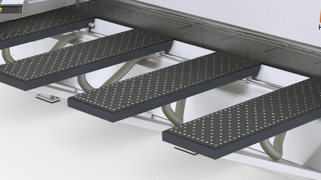 Air cushion tables (1800 mm) in front of the saw Air cushion tables (1800 mm) in front of the saw